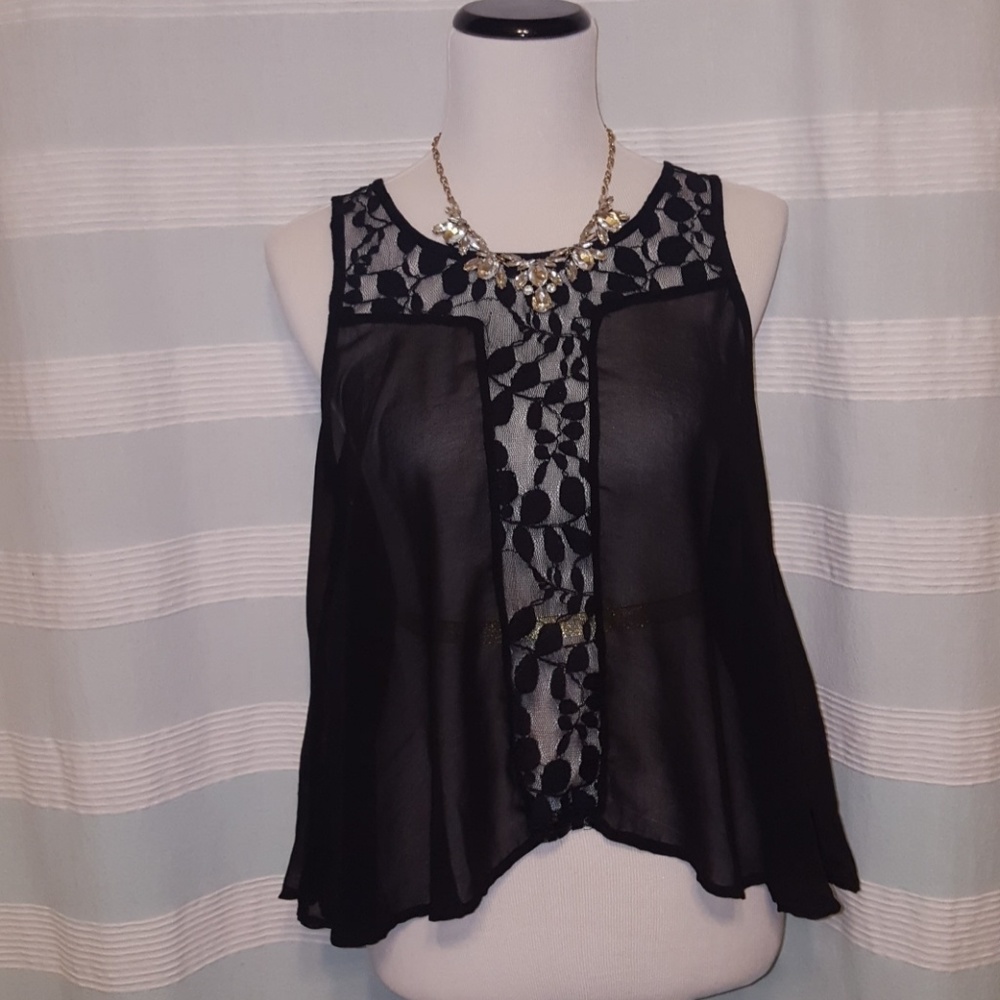 Sheer and lace black tank top